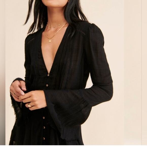 Free People Greta Gauze Button-Down Tunic – Black – Size S - Picture 3 of 8